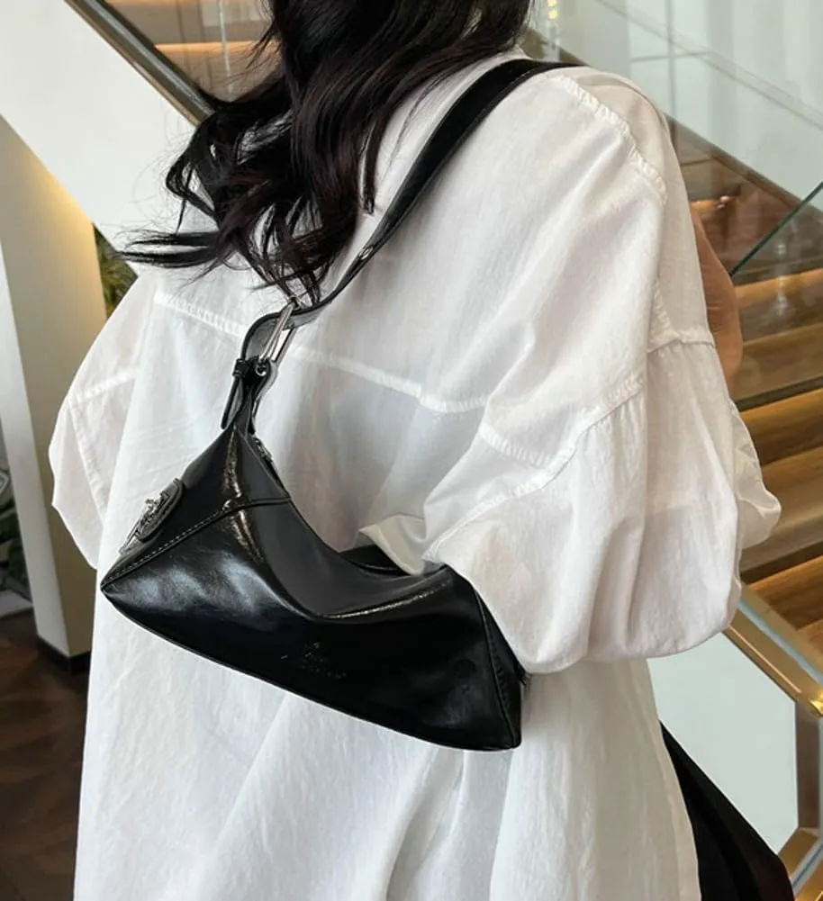 Small Vegan Leather Shoulder Bag for Women Y2k Dumpling Tote Purses Ladies Trendy Handbags Underarm Satchels