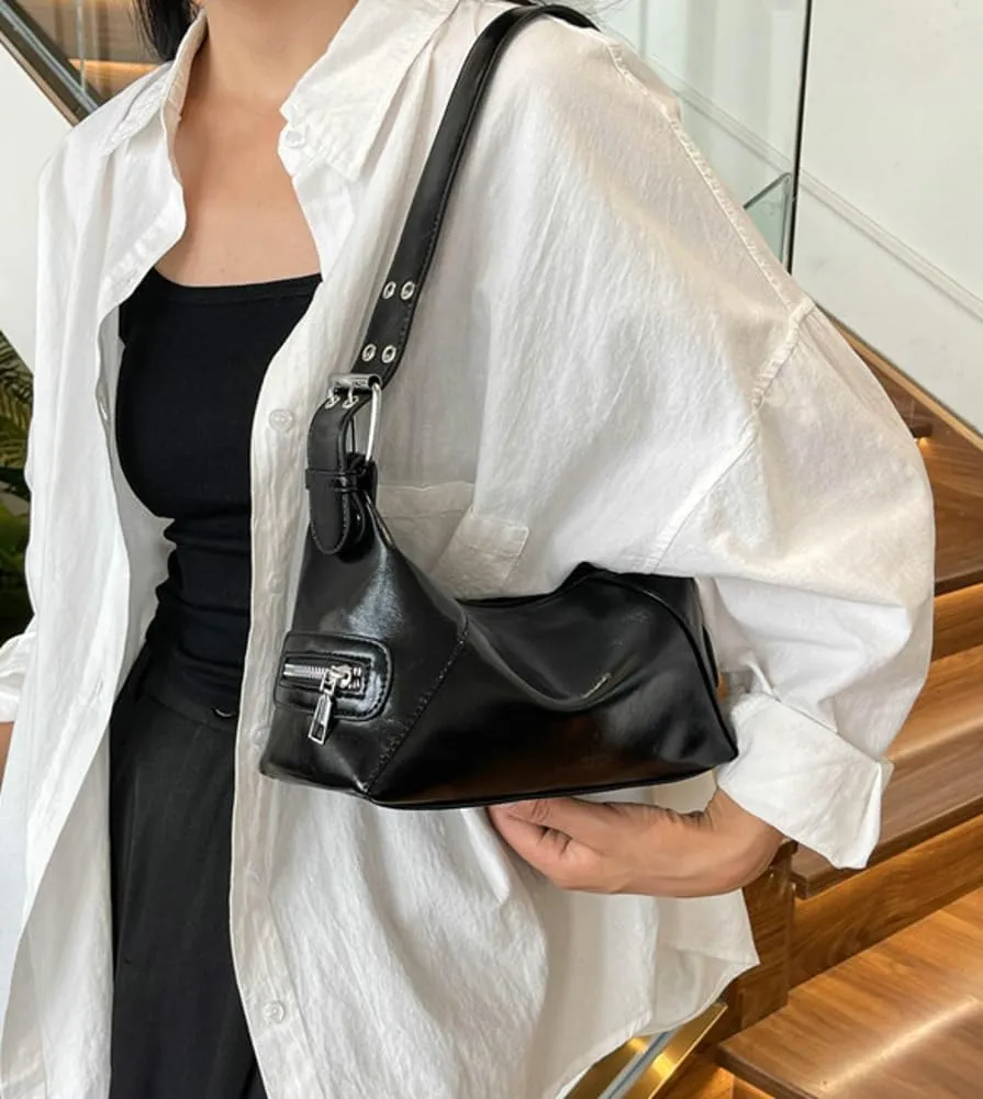 Small Vegan Leather Shoulder Bag for Women Y2k Dumpling Tote Purses Ladies Trendy Handbags Underarm Satchels