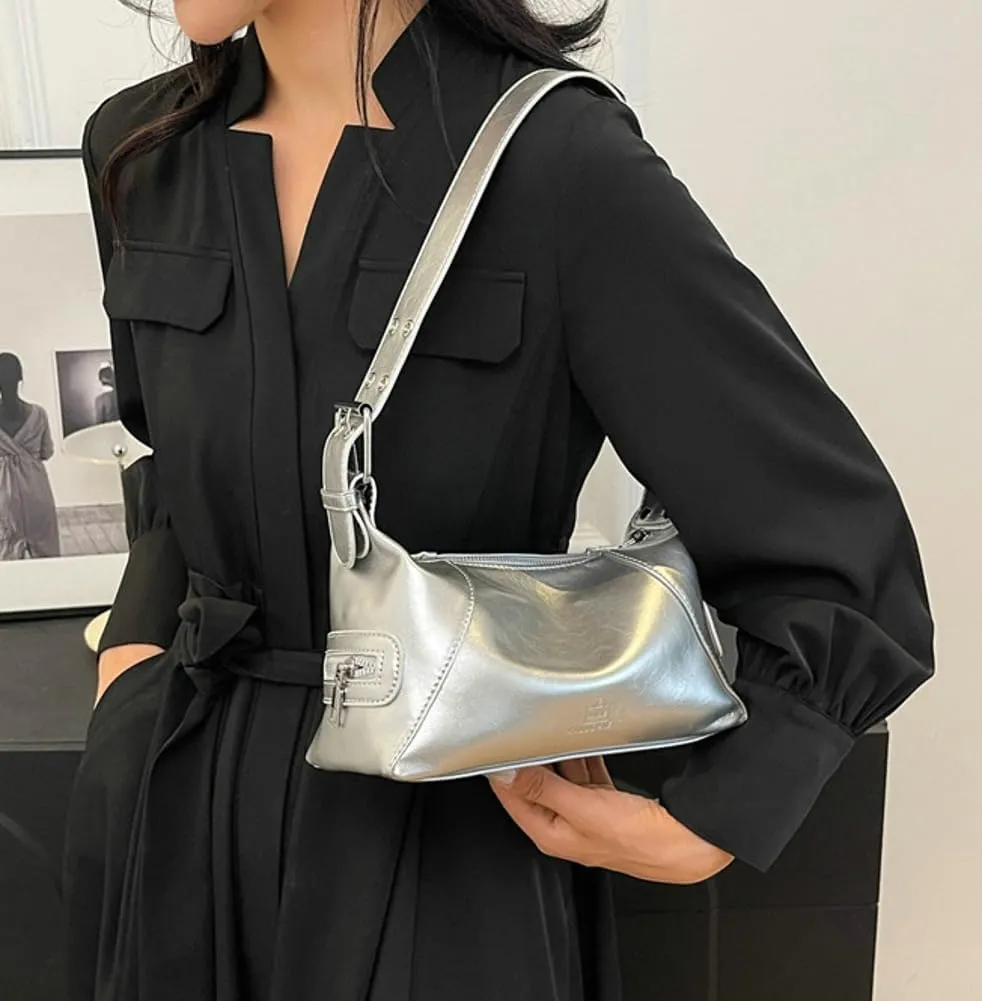 Small Vegan Leather Shoulder Bag for Women Y2k Dumpling Tote Purses Ladies Trendy Handbags Underarm Satchels