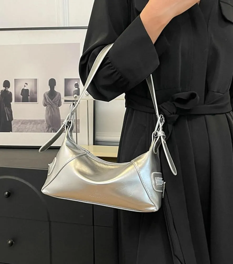 Small Vegan Leather Shoulder Bag for Women Y2k Dumpling Tote Purses Ladies Trendy Handbags Underarm Satchels