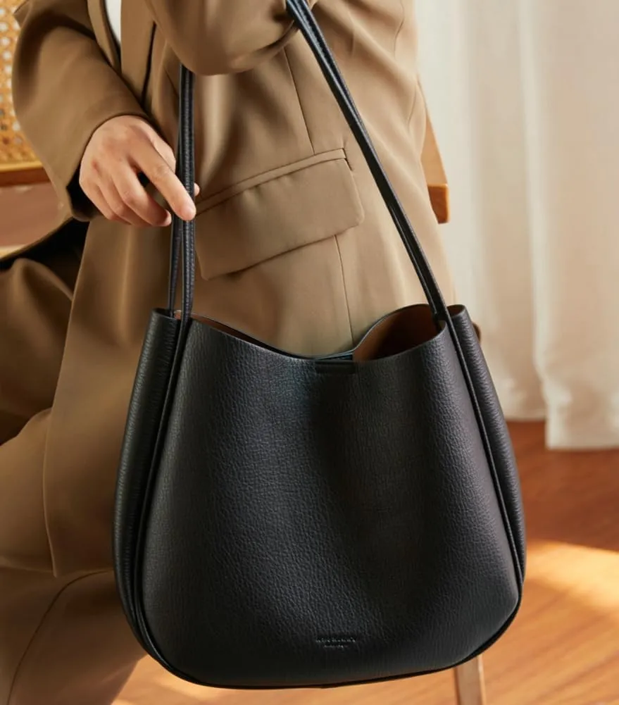 Soft Vegan Leather Shoulder Bag for Women Large Casual Bucket Handbags Working Shopping Tote Purse Satchels 2pcs