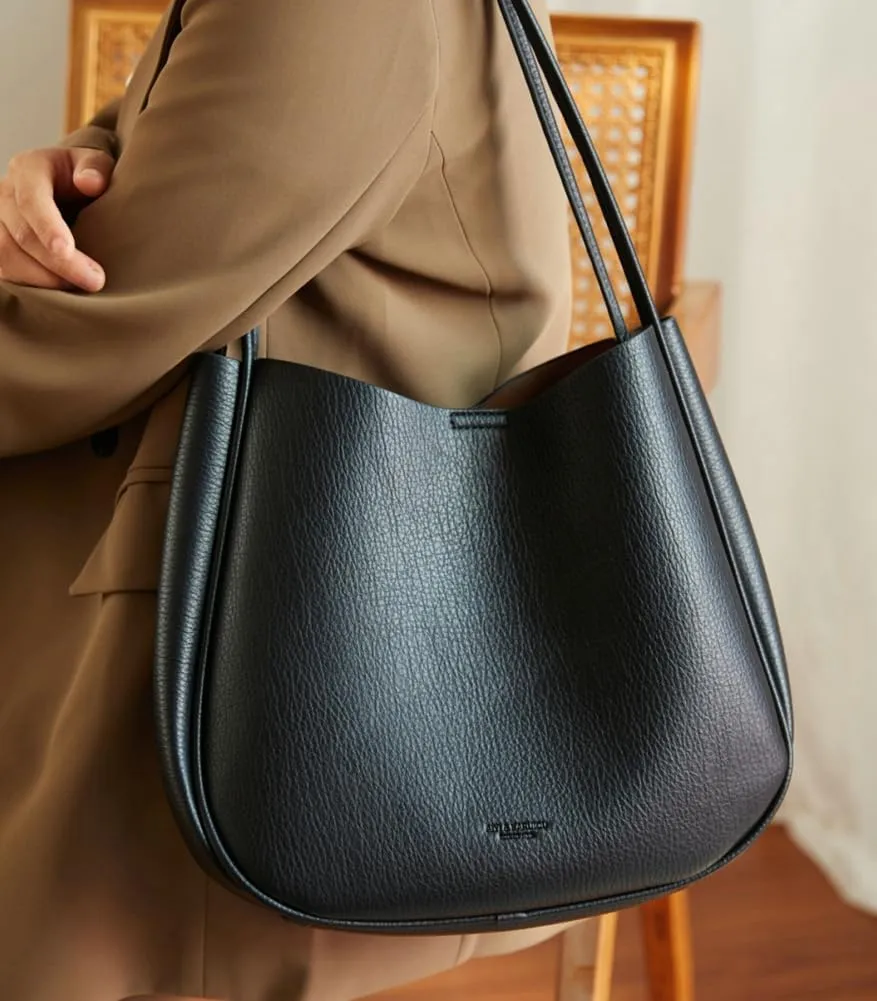 Soft Vegan Leather Shoulder Bag for Women Large Casual Bucket Handbags Working Shopping Tote Purse Satchels 2pcs