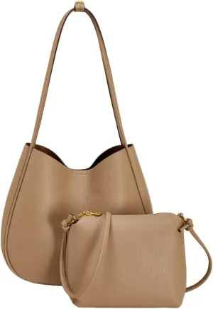 Soft Vegan Leather Shoulder Bag for Women Large Casual Bucket Handbags Working Shopping Tote Purse Satchels 2pcs