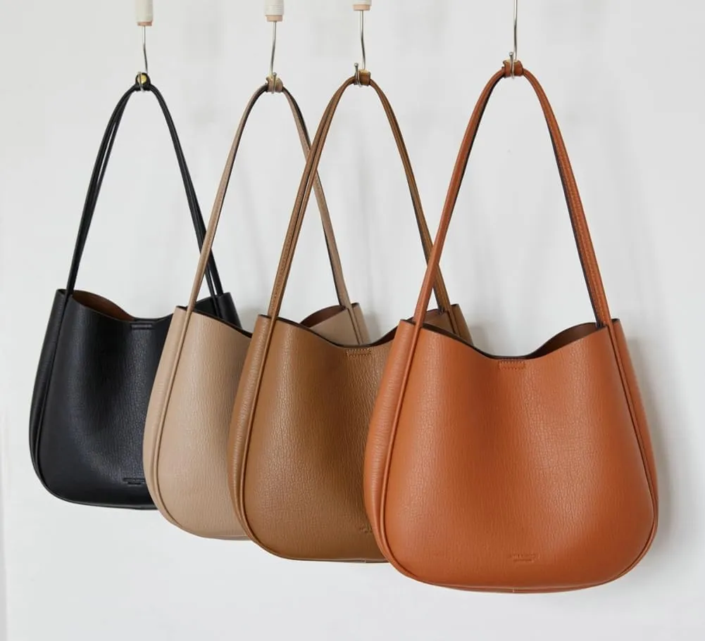 Soft Vegan Leather Shoulder Bag for Women Large Casual Bucket Handbags Working Shopping Tote Purse Satchels 2pcs
