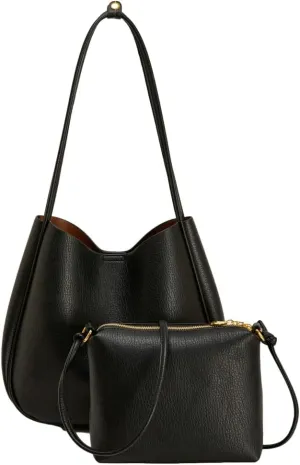 Soft Vegan Leather Shoulder Bag for Women Large Casual Bucket Handbags Working Shopping Tote Purse Satchels 2pcs