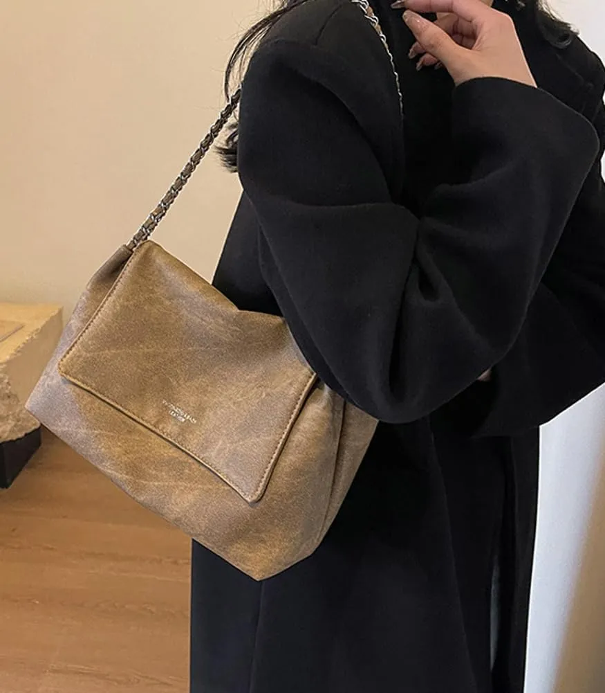 Soft Vegan Leather Shoulder Bag for Women Large Work Tote Purse Trendy Handbags Chain Top Handle Satchels