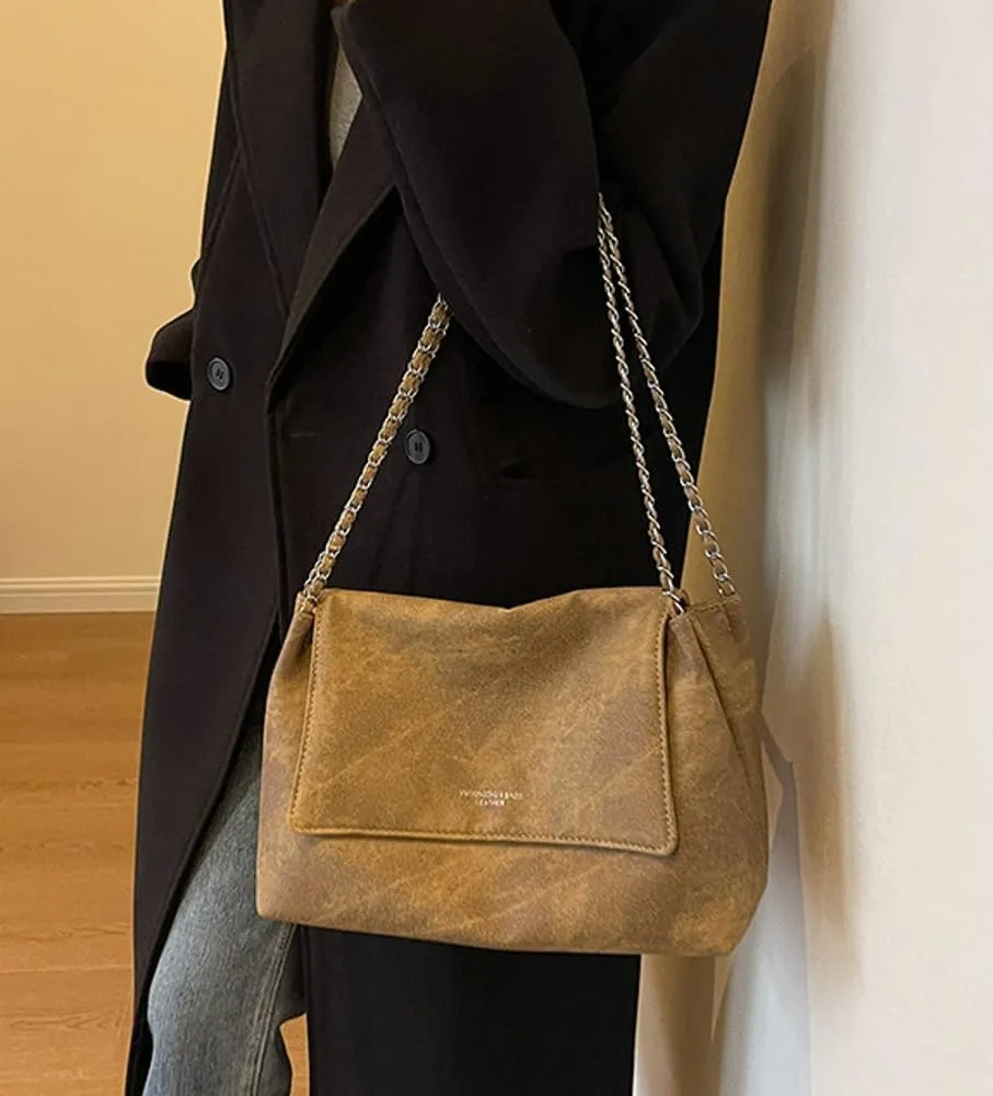 Soft Vegan Leather Shoulder Bag for Women Large Work Tote Purse Trendy Handbags Chain Top Handle Satchels