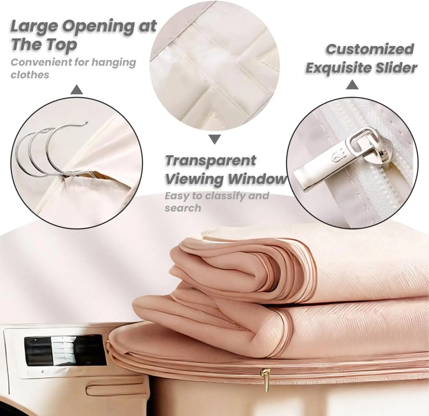 Space Saving Hanging Garment Bag with Self Compression Zipper, Coat Storage Bag Hanging for Moving or Storaging Clothes, Hanging Garment Bag(Beige,Medium)