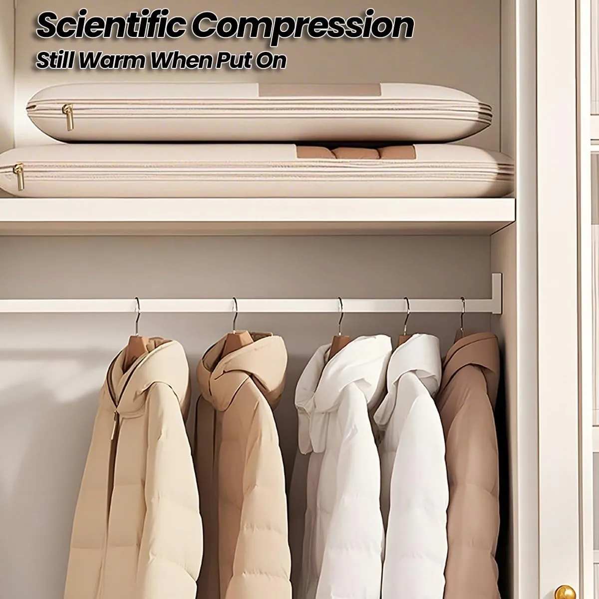 Space Saving Hanging Garment Bag with Self Compression Zipper, Coat Storage Bag Hanging for Moving or Storaging Clothes, Hanging Garment Bag(Beige,Medium)