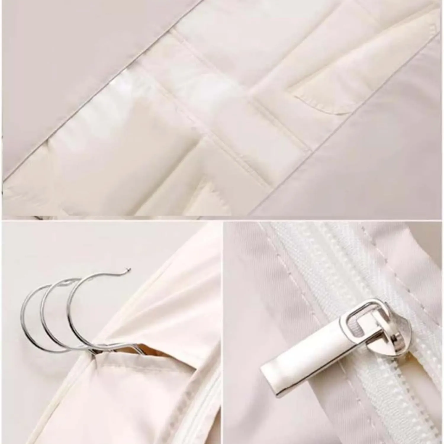 Space Saving Hanging Garment Bag with Self Compression Zipper, Garment Bags for Hanging Clothes, Sac Sous Vide Vetement, Hanging Closet Organizer (Beige,3pcs M)