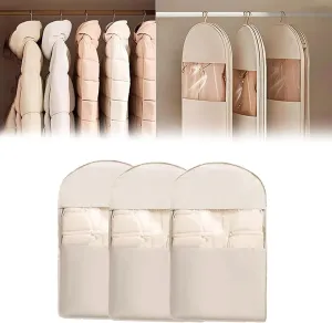 Space Saving Hanging Garment Bag with Self Compression Zipper, Garment Bags for Hanging Clothes, Sac Sous Vide Vetement, Hanging Closet Organizer (Beige,3pcs M)