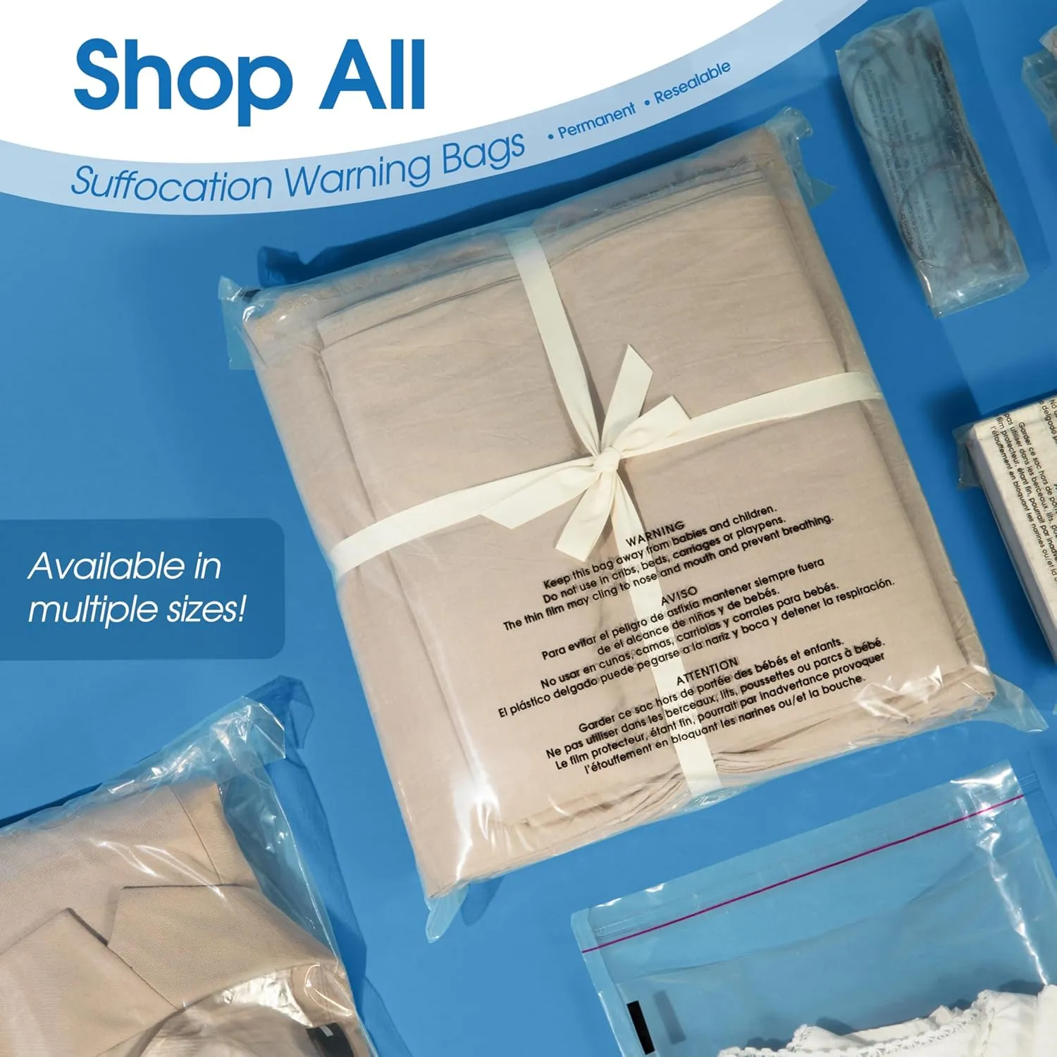 Spartan Industrial - 8" X 10" (1000 Count) Self Seal Clear Poly Bags with Suffocation Warning - Permanent Adhesive