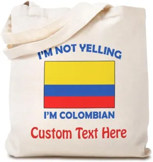 Speedy Pros Canvas Tote Bag for Women I'M Not Yelling I Am Colombians Colombia Countries Beach Bags for Women