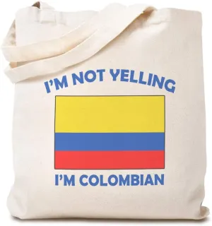 Speedy Pros Canvas Tote Bag for Women I'M Not Yelling I Am Colombians Colombia Countries Beach Bags for Women