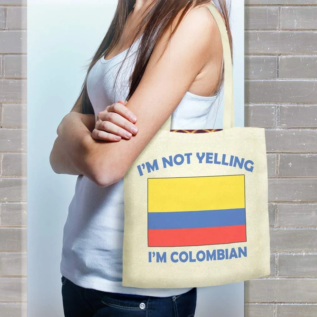 Speedy Pros Canvas Tote Bag for Women I'M Not Yelling I Am Colombians Colombia Countries Beach Bags for Women