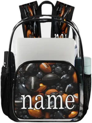 Sport American Footballs Personalized Clear Backpack Custom Waterproof PVC Transparent Backpack with Name Heavy Duty Transparent Bag for Work Travel Concerts