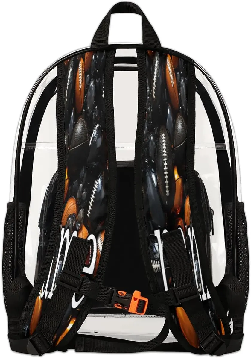 Sport American Footballs Personalized Clear Backpack Custom Waterproof PVC Transparent Backpack with Name Heavy Duty Transparent Bag for Work Travel Concerts