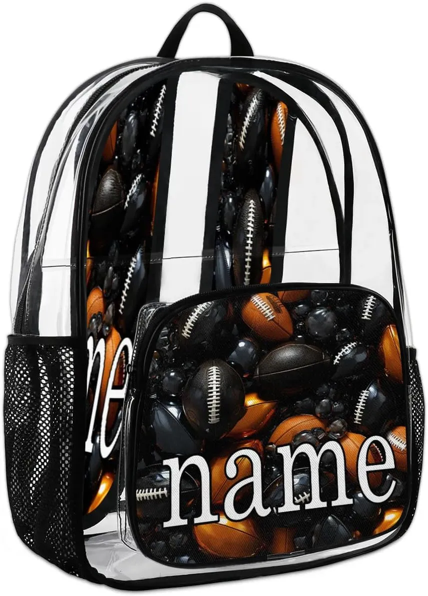 Sport American Footballs Personalized Clear Backpack Custom Waterproof PVC Transparent Backpack with Name Heavy Duty Transparent Bag for Work Travel Concerts