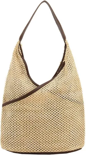 Straw Bag Women Hand Woven Shoulder Beach Totes Lager Capacity Shopping Bag Rattan Bucket Bolsos