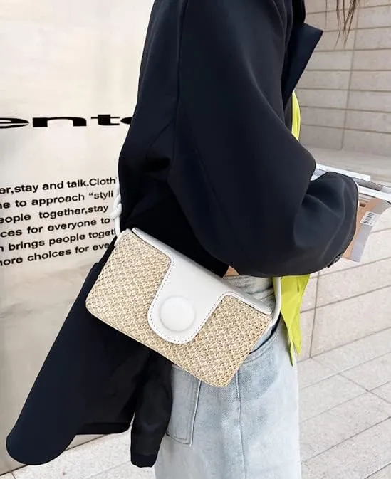 Straw Hobo Bag for Women Woven Shoulder Crossbody Bag Handbag Box Purse Small Totes for Beach