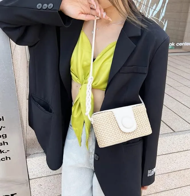 Straw Hobo Bag for Women Woven Shoulder Crossbody Bag Handbag Box Purse Small Totes for Beach