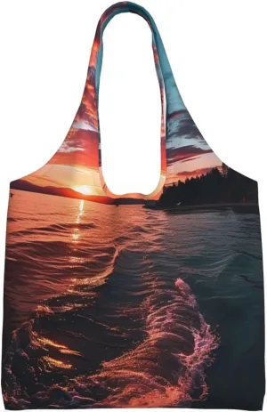 Sunset Ocean Cloudscape Canvas Tote Bag Aesthetic Large Shoulder Bags Reusable Shopping Bags for Women Grocery Bag Purse