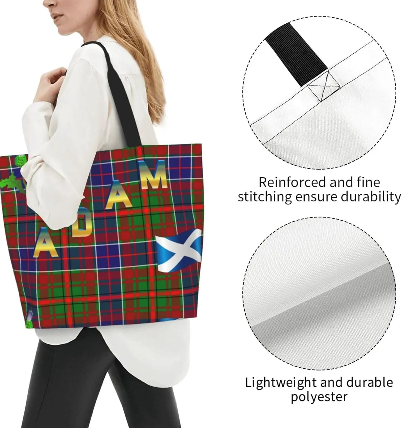 Tartan Plaid Check Tote Bag For Women Weekender Travel Bag Reusable Grocery Bags Large Totes Handbags
