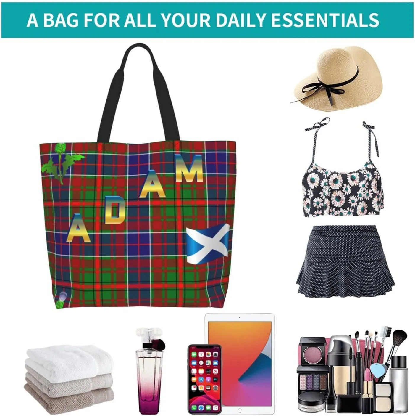 Tartan Plaid Check Tote Bag For Women Weekender Travel Bag Reusable Grocery Bags Large Totes Handbags