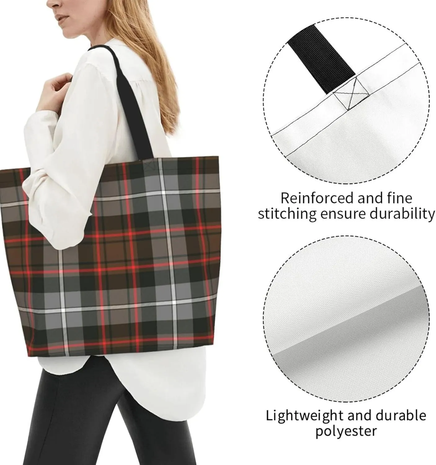 Tartan Tote Bag For Women Weekender Travel Bag Reusable Grocery Bags Large Totes Handbags