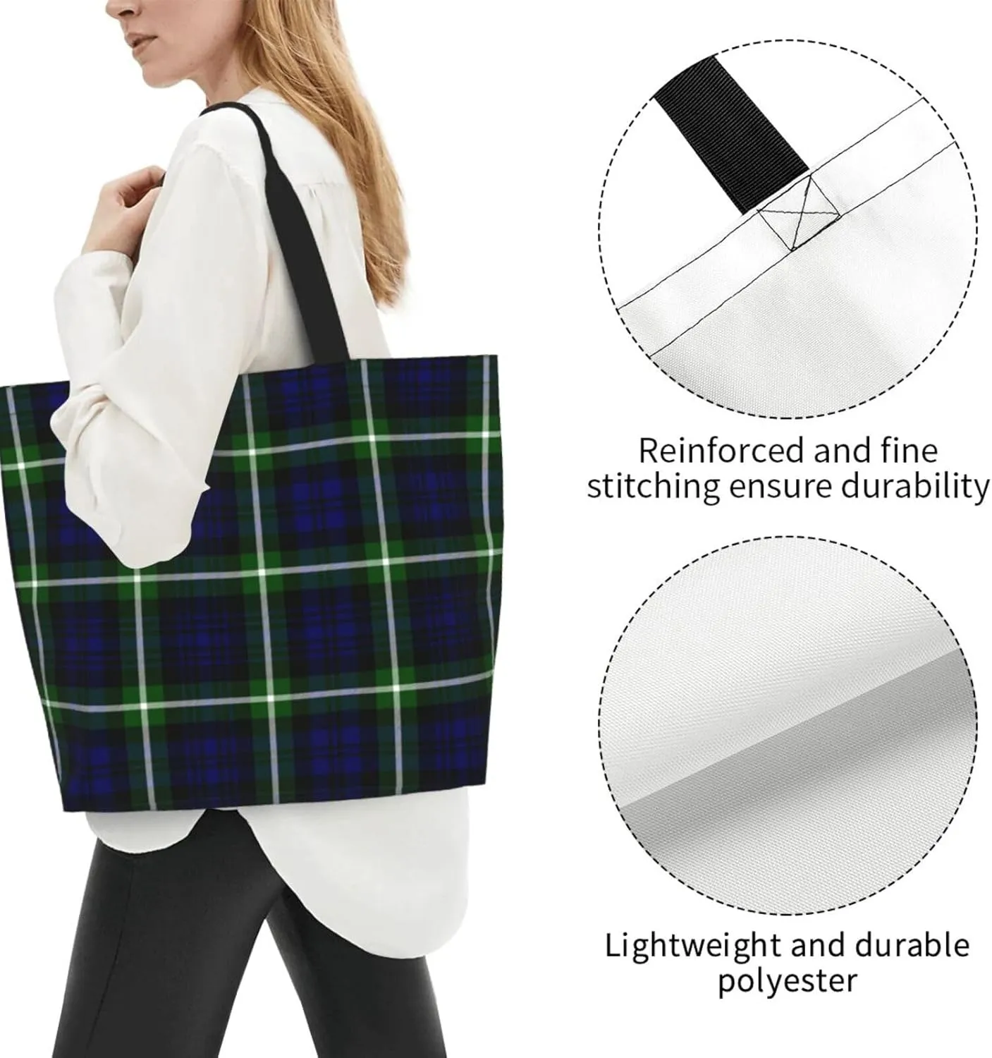Tartan Tote Bag For Women Weekender Travel Bag Reusable Grocery Bags Large Totes Handbags