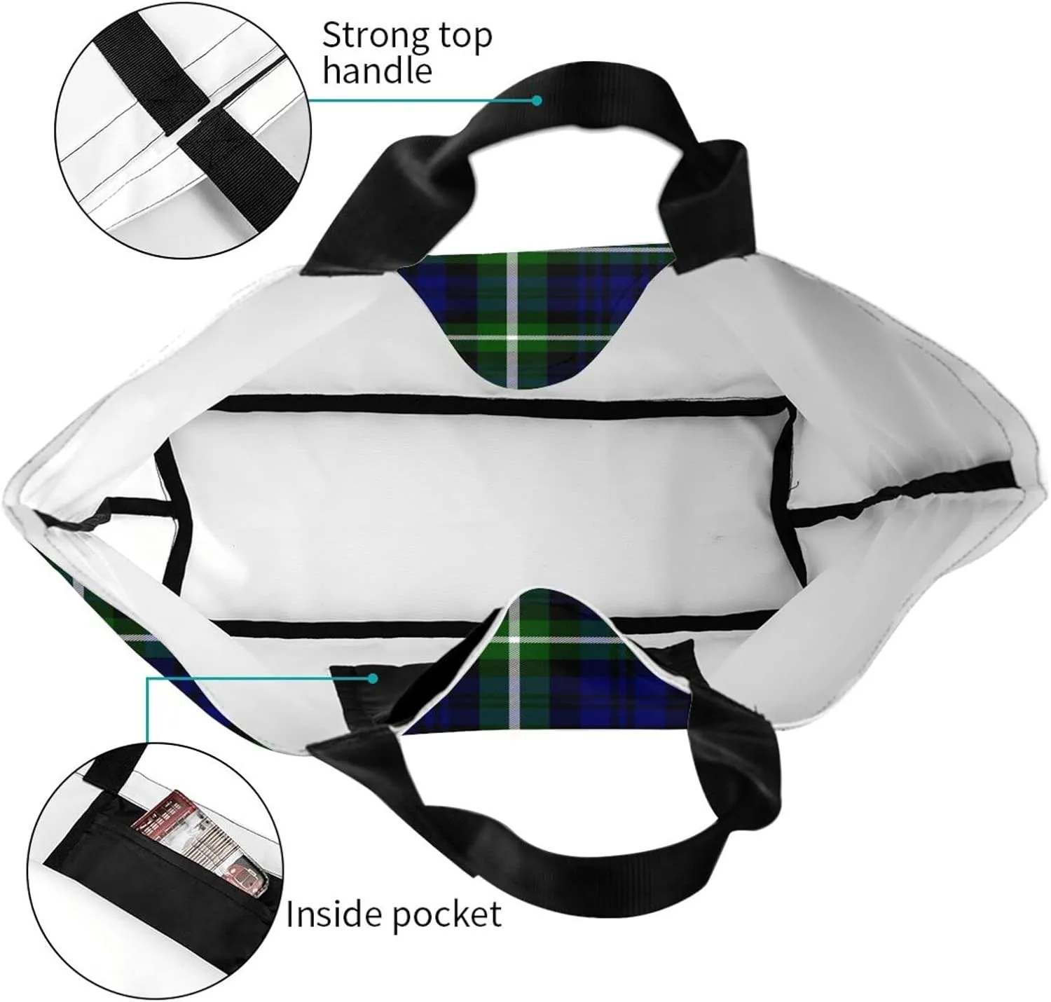 Tartan Tote Bag For Women Weekender Travel Bag Reusable Grocery Bags Large Totes Handbags