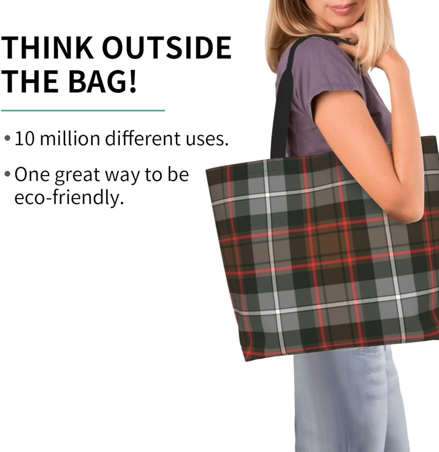 Tartan Tote Bag For Women Weekender Travel Bag Reusable Grocery Bags Large Totes Handbags