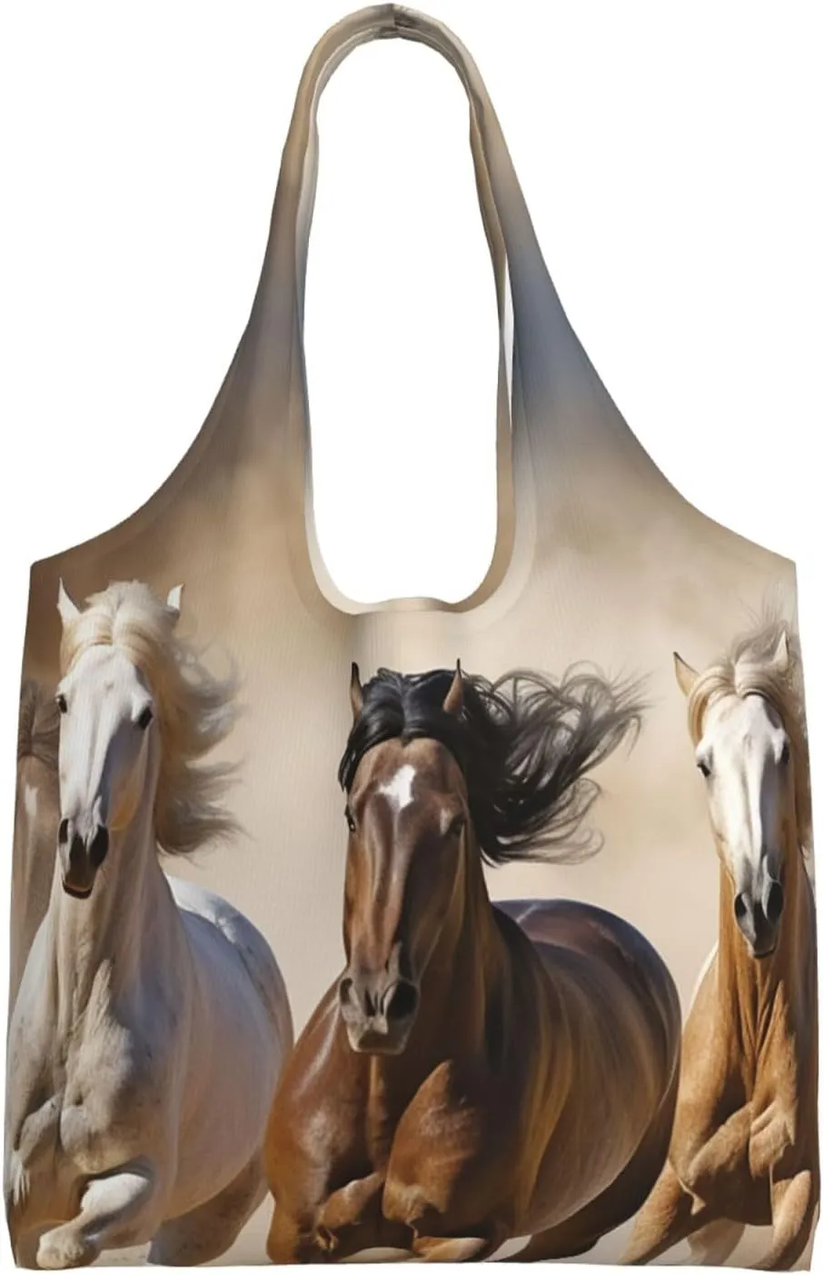 Three running horses Canvas Tote Bag Aesthetic Large Shoulder Bags Reusable Shopping Bags for Women Grocery Bag Purse