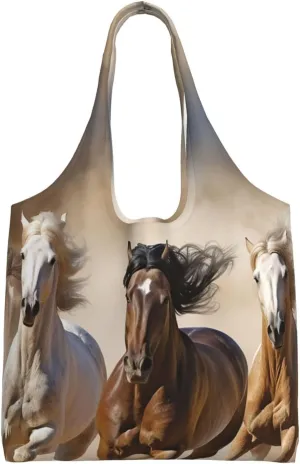 Three running horses Canvas Tote Bag Aesthetic Large Shoulder Bags Reusable Shopping Bags for Women Grocery Bag Purse