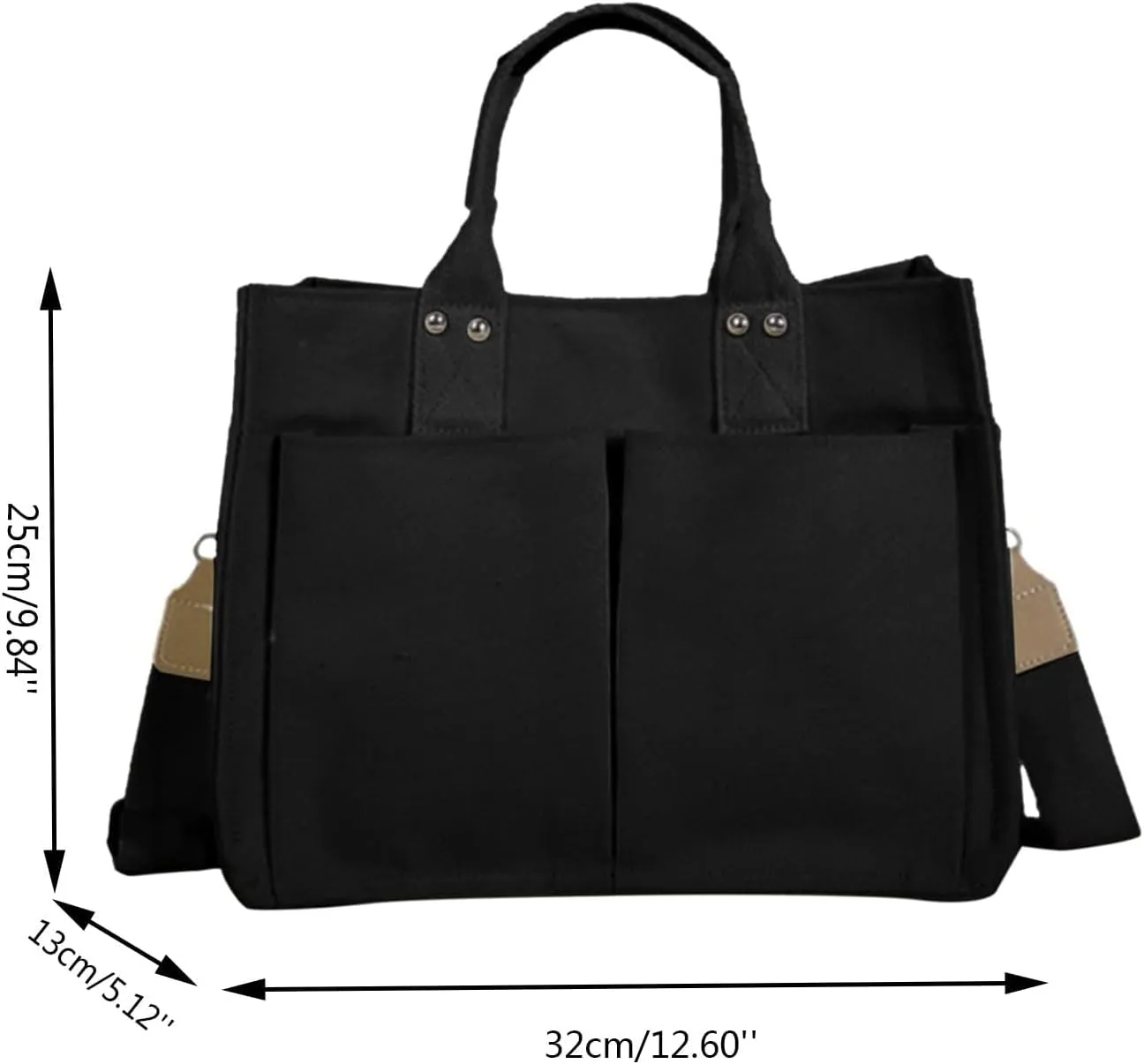 Tote Bag For Women Cotton Canvas Handbag Dual Use Black Custom Printed Tote With Outside Pocket For Travel Essential F