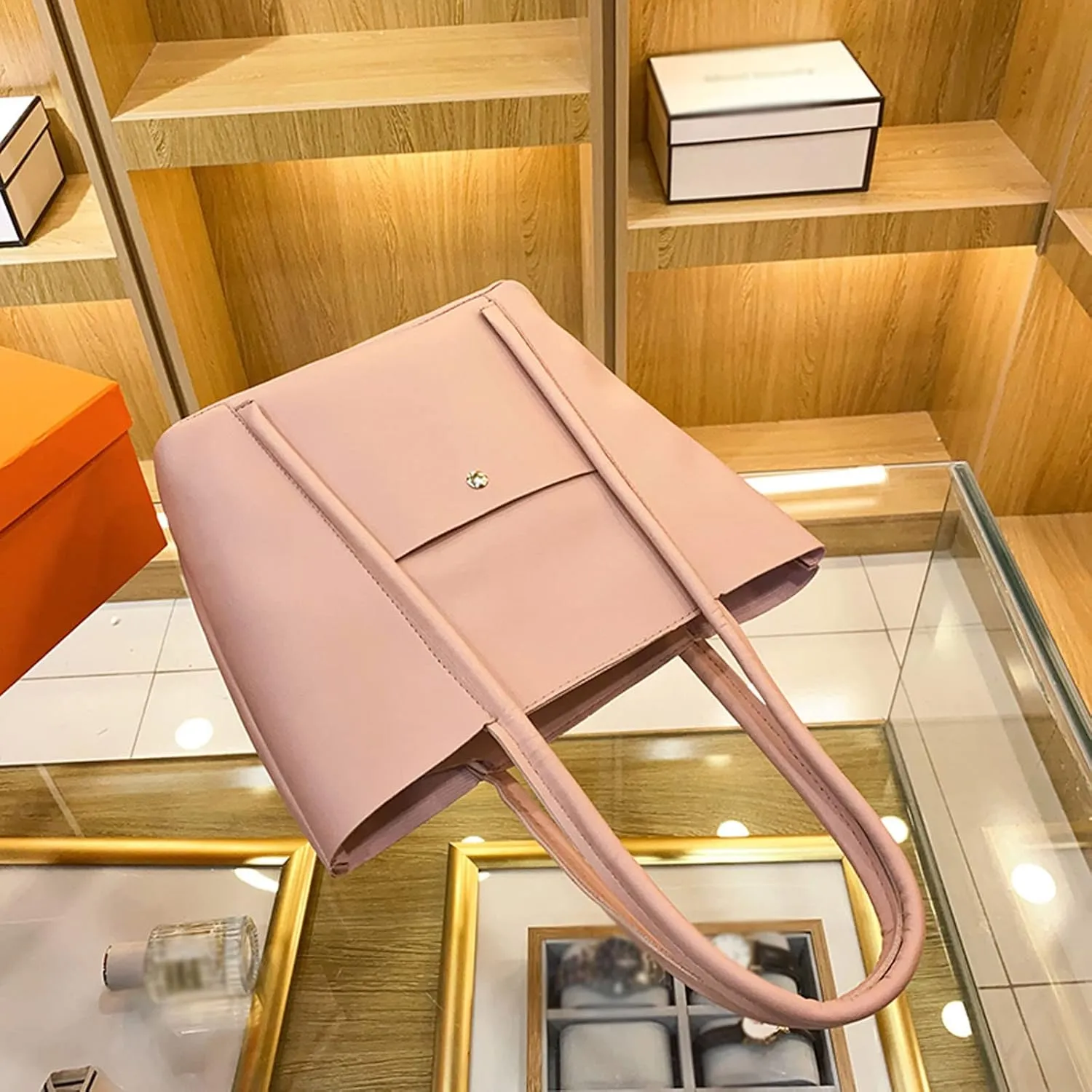 Tote Bag For Women Elegant Leather Solid Color Shoulder Bag Zipper Plus Large Bag Hand Bag For Travel Essential
