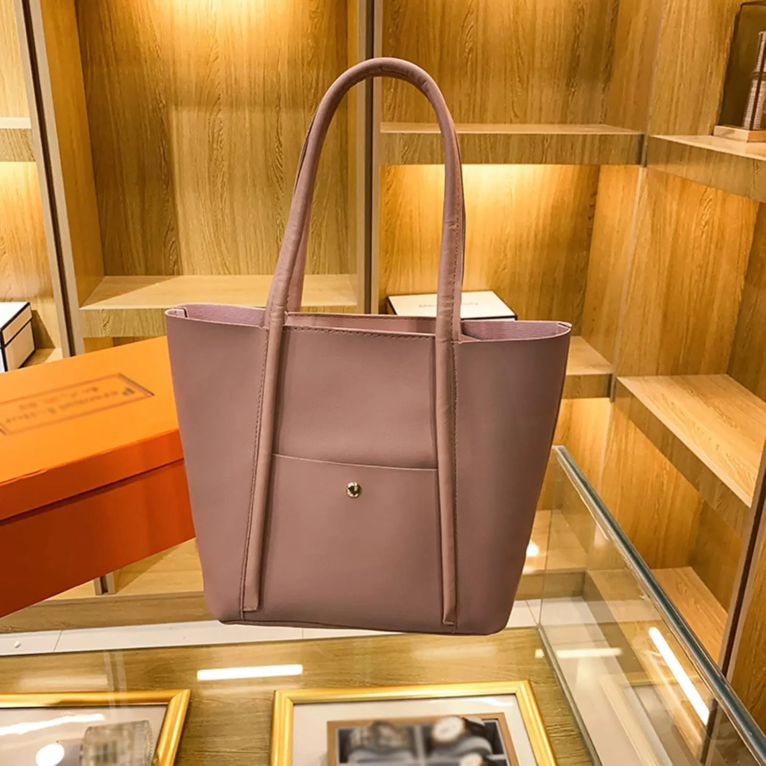 Tote Bag For Women Elegant Leather Solid Color Shoulder Bag Zipper Plus Large Bag Hand Bag For Travel Essential