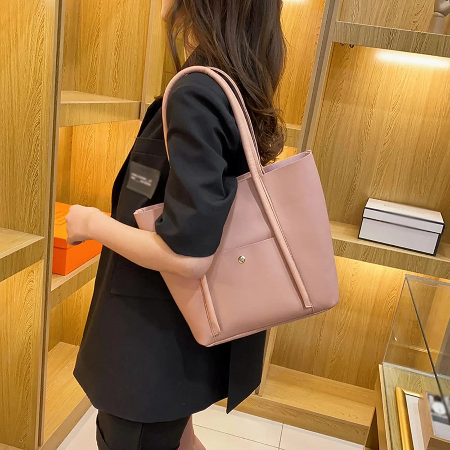 Tote Bag For Women Elegant Leather Solid Color Shoulder Bag Zipper Plus Large Bag Hand Bag For Travel Essential