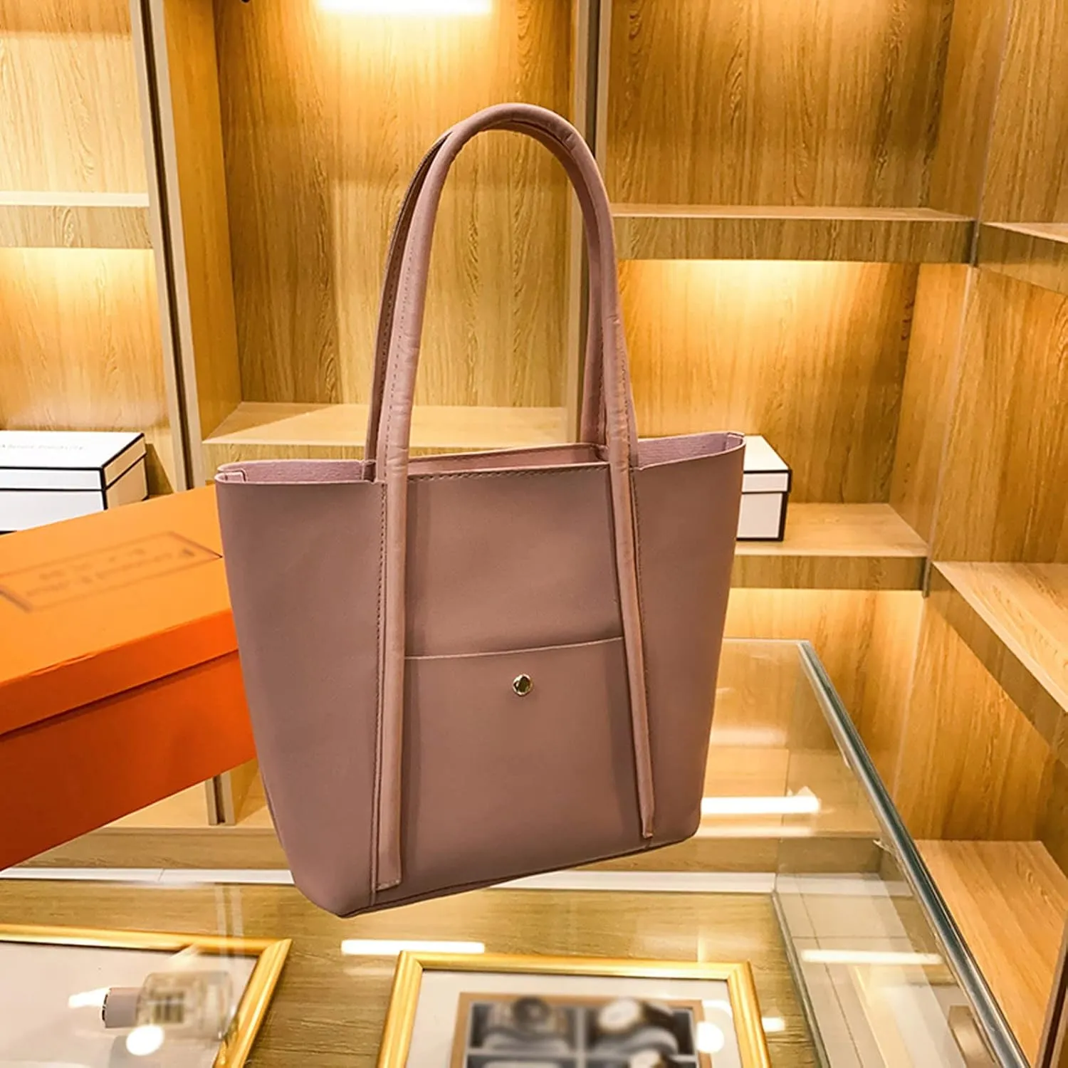 Tote Bag For Women Elegant Leather Solid Color Shoulder Bag Zipper Plus Large Bag Hand Bag For Travel Essential