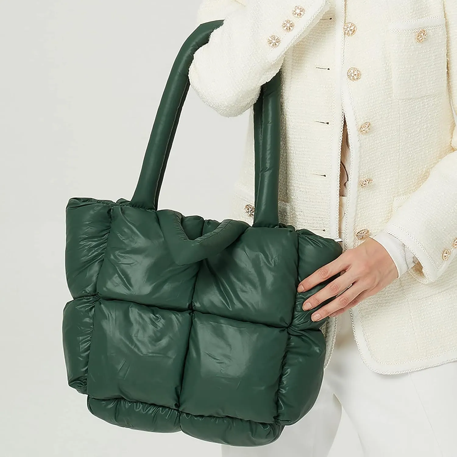 Tote Bag For Women Ladies Large Quilted Tote Bag Winter Soft Quilted Shoulder Bag Down Shoulder Bag Shopping Handbag H