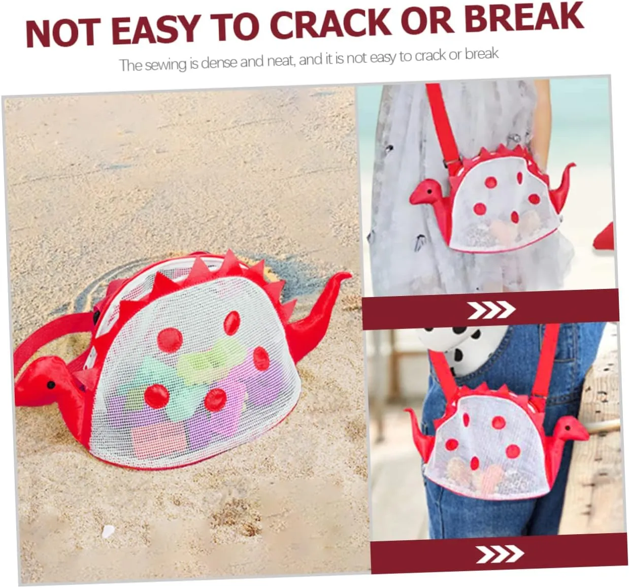 Totority Dinosaur Mesh Beach Bag for Lightweight Storage Tote for Seashells Beach Essentials Breathable Design for Adventures