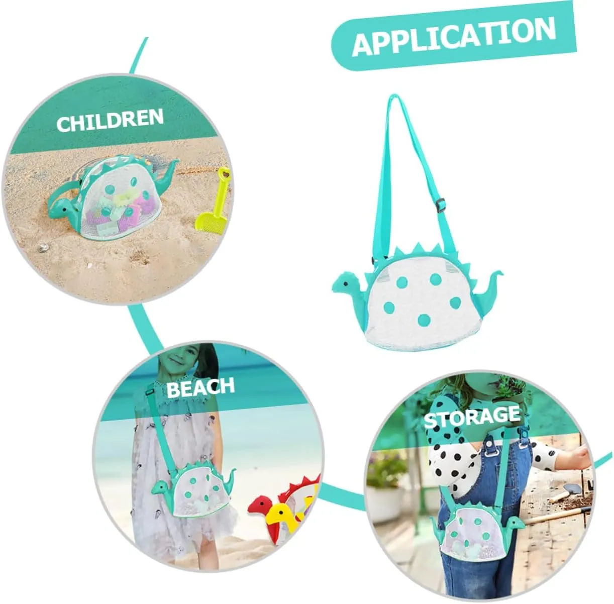 Toyvian Dinosaur Mesh Beach Bag Beach Essentials for Sand Storage Breathable Design and Treasure Collecting