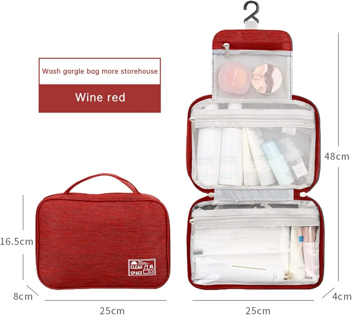 Travel Makeup Bag 10x6.6 Inch Portable Hanging Large Capacity Makeup Bag with 3 Comparment Water Resistant Cosmetic Organizer Countertop with Handle Toiletry Bag Shampoo,toiletries Full-Size Container