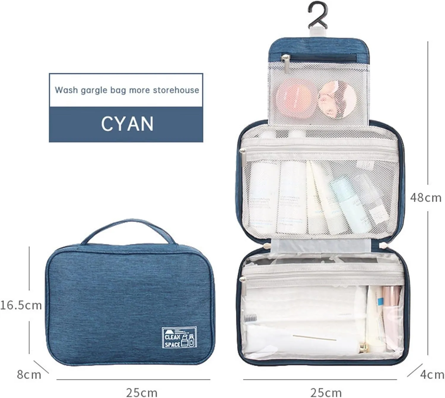 Travel Makeup Bag 10x6.6 Inch Portable Hanging Large Capacity Makeup Bag with 3 Comparment Water Resistant Cosmetic Organizer Countertop with Handle Toiletry Bag Shampoo,toiletries Full-Size Container