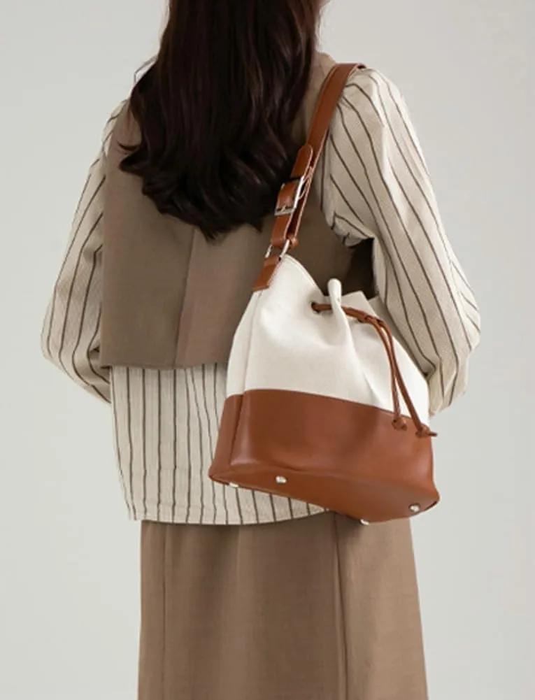 Trendy Bucket Bag for Women Vegan Leather Shoulder Bags Large Tote Purse Handbags Splicing Underarm Satchels 2025