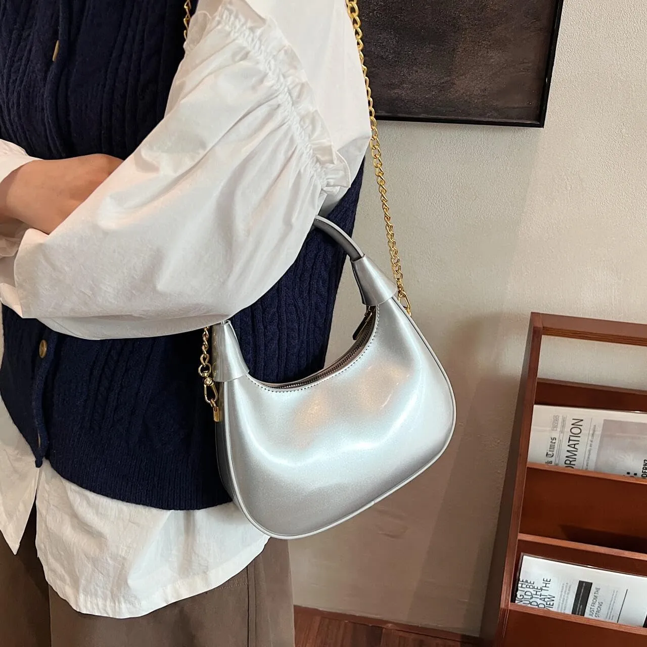 Trendy Patent Leather Hobos Handbag Purse for Women Shoulder Crossbody Bag Retro Totes with Removable Strap