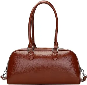 Trendy Shoulder Bag for Women Medium Size Crossbody Tote Purse Glossy Vegan Leather Y2k Handbags Top Handle Satchels