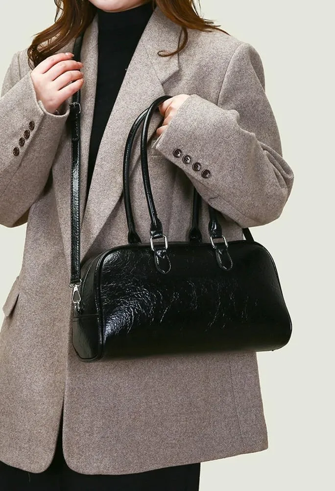 Trendy Shoulder Bag for Women Medium Size Crossbody Tote Purse Glossy Vegan Leather Y2k Handbags Top Handle Satchels