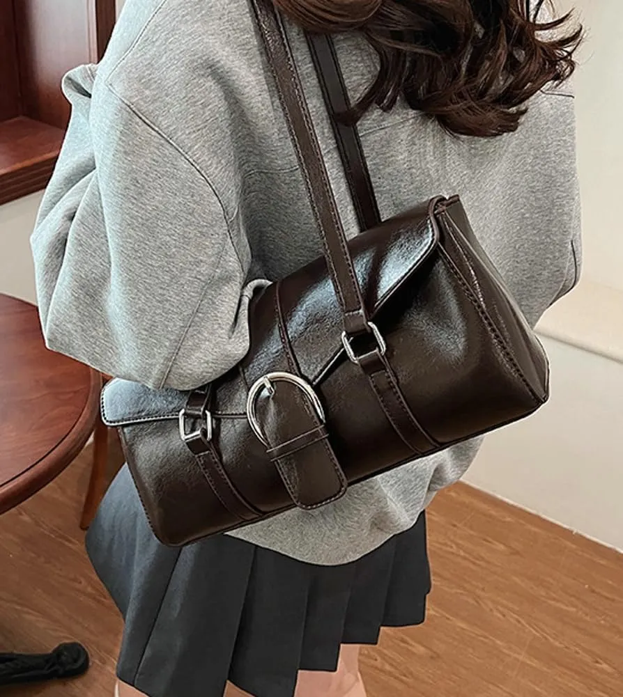 Trendy Shoulder Bags for Women Y2K Tote Purse Small Vintage PU Leather Handbag Ladies Top Handle Satchels