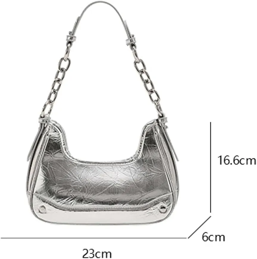 Trendy Shoulder Purses for Women Small Crossbody Tote Bag Glossy Vegan Leather Y2k Handbags Underarm Satchels